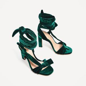 Zara Green Velvet Wrap Heels